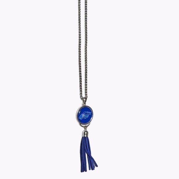 Blue Lion Pendant Necklace Leather Tassel Silver Tone Long Chain Fashion Jewelry - Picture 2 of 8